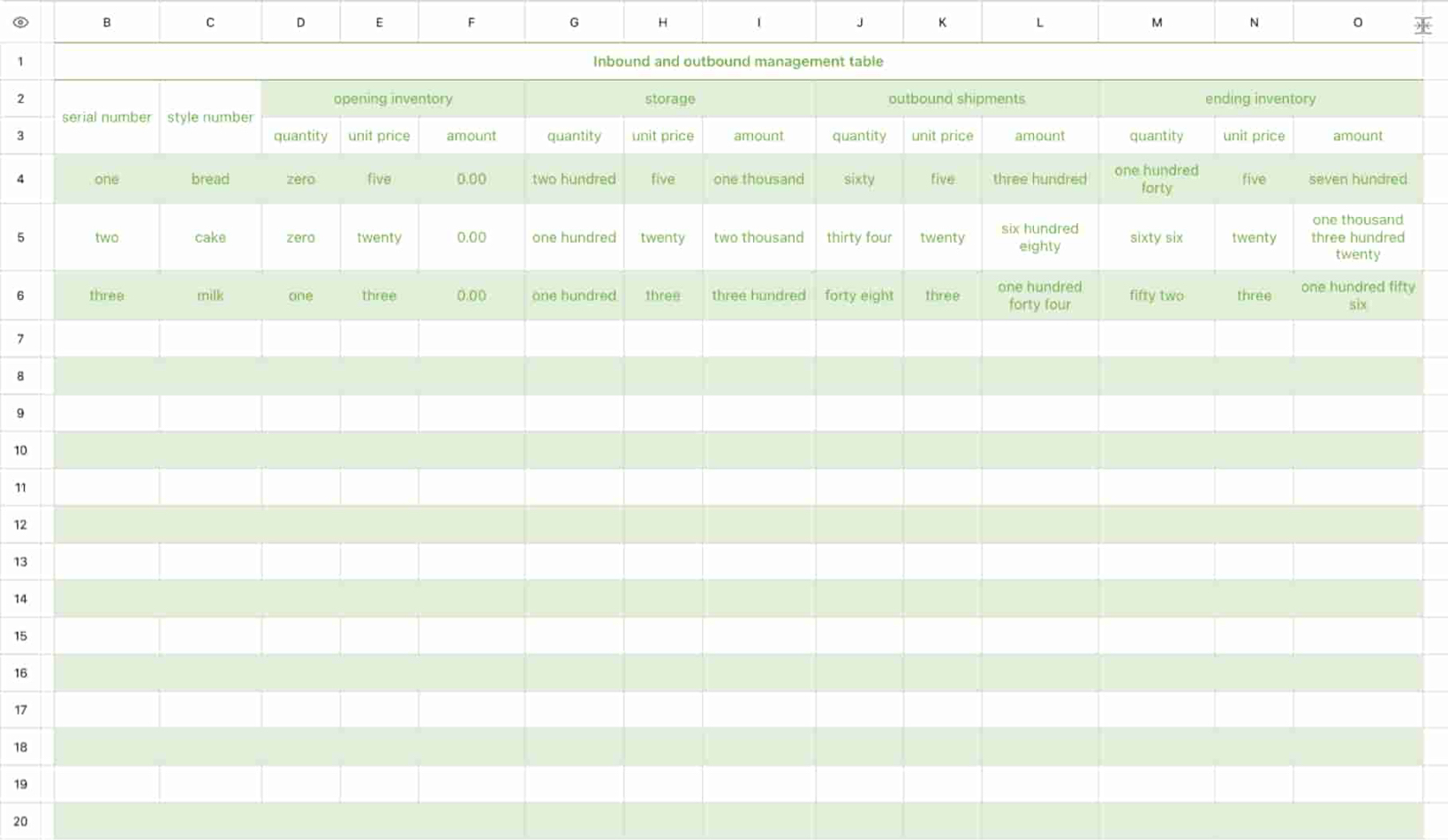 Inbound and outbound management table 2